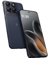 Combo view of two Motorola Edge 70 5G handsets, one displaying the vibrant edge-to-edge POLED home screen and the other angled to show the ultra-thin symmetrical side profile.