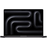 Front view of open Apple MacBook Pro 16-inch with M5 Max chip, featuring a brilliant Liquid Retina XDR display and Space Black finish on a white background.