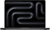 Black laptop with abstract design on the screen. Front view of the open Apple MacBook Pro 16.2-inch featuring the powerful M5 Pro chip, showcasing its vibrant Liquid Retina XDR display with slim bezels and a notch on a white background.