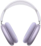 Pair of purple headphones on a white background