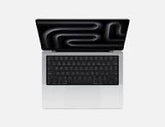 Isometric combo view of Apple MacBook Pro 14" M3, showcasing both the front Liquid Retina display and the side ports.