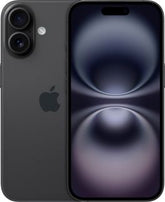 Front and back combo view of Apple iPhone 16, displaying the vibrant screen and the new vertical rear camera layout.
