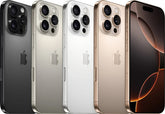 Front and left side combo view of iPhone 16 Pro Max, displaying the large screen and the sleek titanium chassis profile.