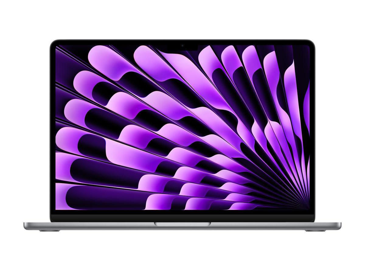 Open Apple MacBook Air 13" M3 laptop front view, highlighting the compact chassis, thin bezels, and sharp display.