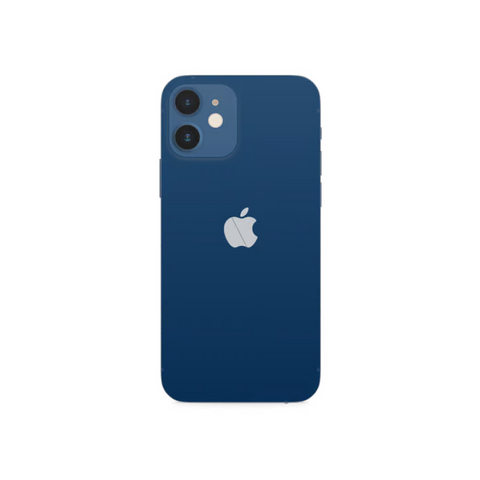 Blue iPhone 12 with dual camera and Apple logo, sleek design for mobile use