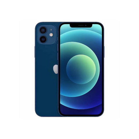 Blue iPhone 12 with dual camera and vibrant display, showcasing sleek design for mobile users in UAE & KSA