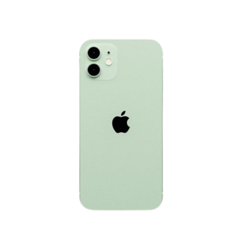 Green iPhone 12 with dual camera and Apple logo, sleek design for mobile users