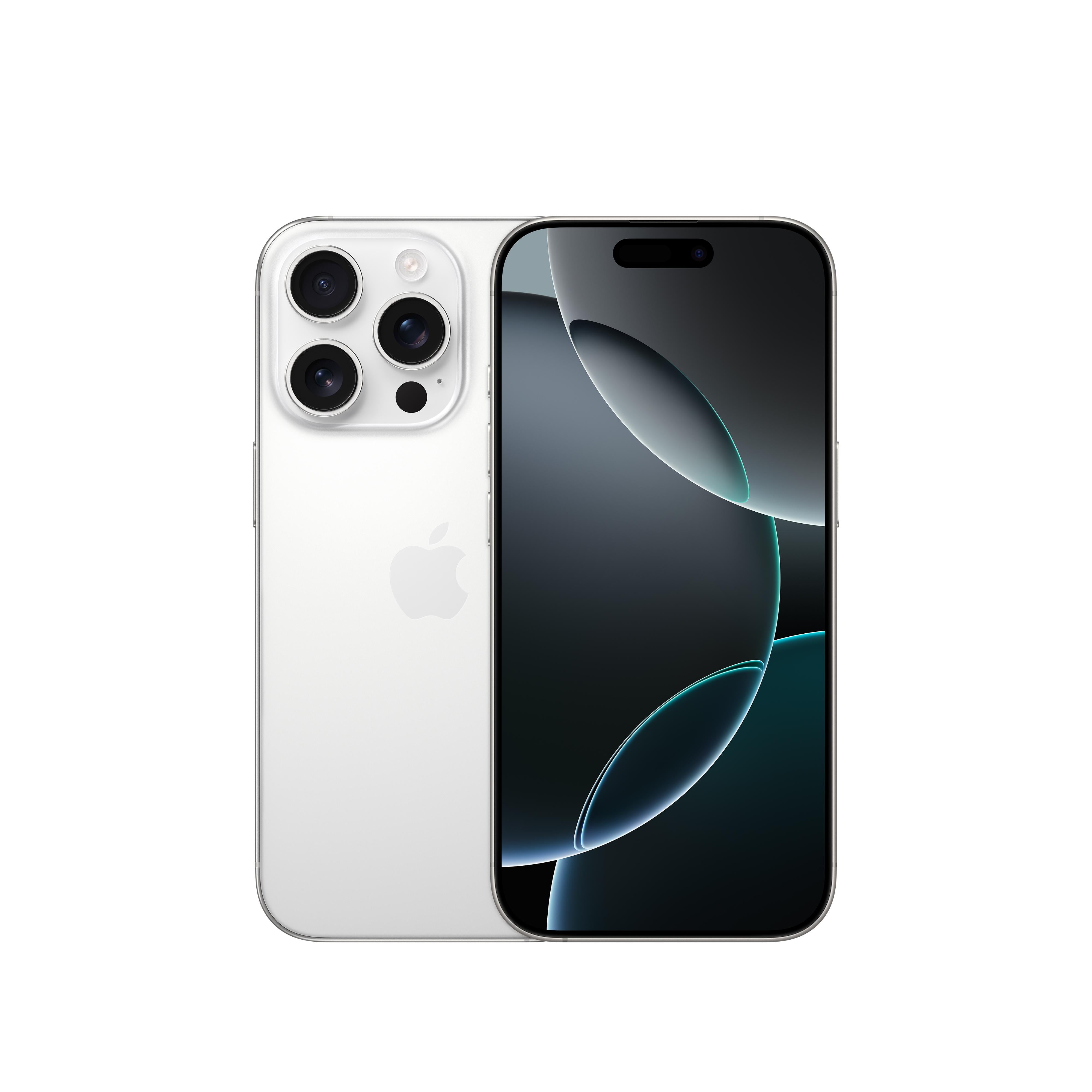 Iphone 16 pro Smartphone with front and back views on a white background
