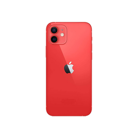 Red iPhone 12 with dual camera and Apple logo, sleek design for mobile users in UAE & KSA