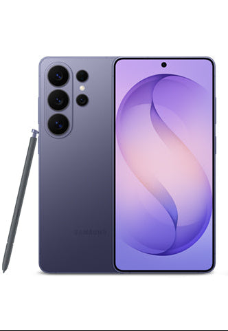 Front and back combo view of Samsung Galaxy S26 Ultra AI flagship, displaying the expansive edge-to-edge screen alongside the durable titanium chassis design.